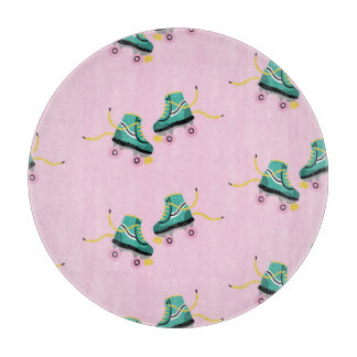Retro roller skates: pink pattern. cutting board