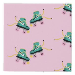 Retro roller skates: pink pattern. faux canvas print