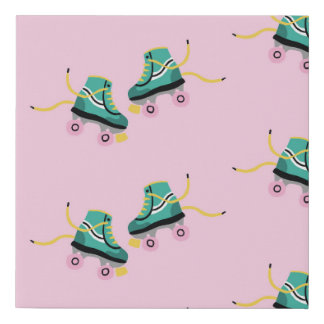Retro roller skates: pink pattern. faux canvas print