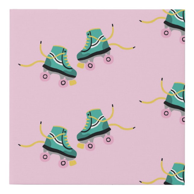 Retro roller skates: pink pattern. faux canvas print (Front)