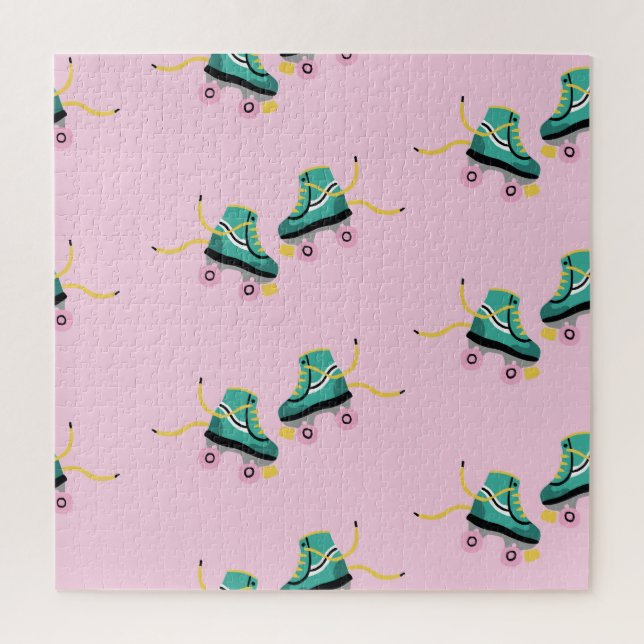 Retro roller skates: pink pattern. jigsaw puzzle (Vertical)