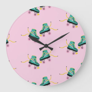 Retro roller skates: pink pattern. large clock