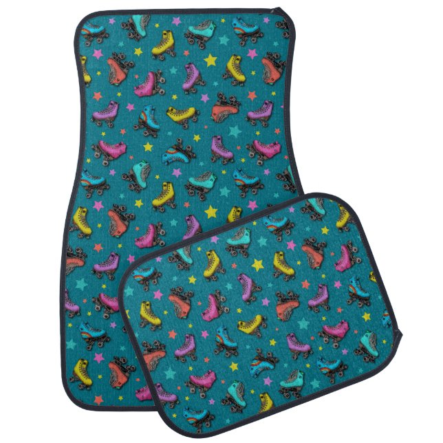 Retro Roller Skates & Stars Car Floor Mat (Set)