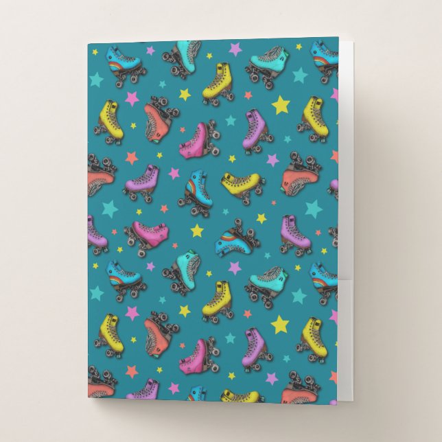 Retro Roller Skates & Stars Pocket Folder (Front)
