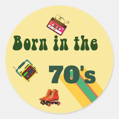 Retro Roller Skates Tapes 50th Birthday 70s  Classic Round Sticker