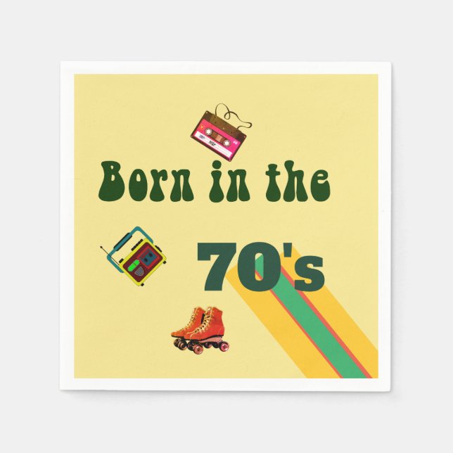 Retro Roller Skates Tapes 50th Birthday 70s Napkins (Front)