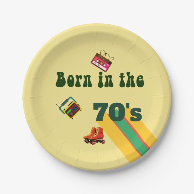 Retro Roller Skates Tapes 50th Birthday  Paper Plates (Front)