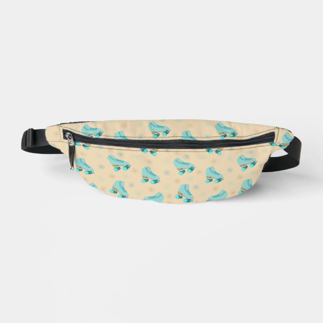 Retro Roller Skates Teal and Tan Patterned Fanny Pack (Front)