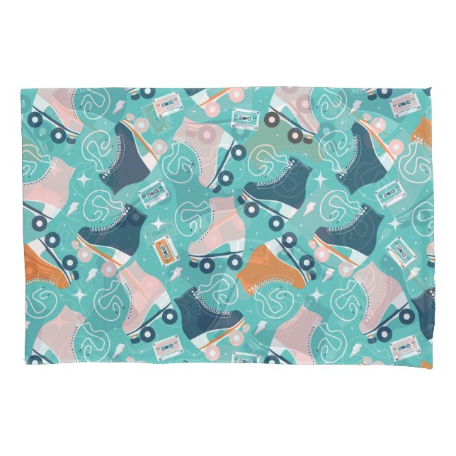 Retro Roller Skates: Vintage Cassette Pillow Case (Front)