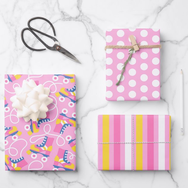 Retro Roller Skates Wrapping Paper Set of 3 (Front)