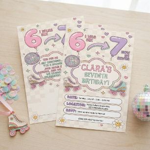 Retro Roller Skating 7th Birthday Invitation