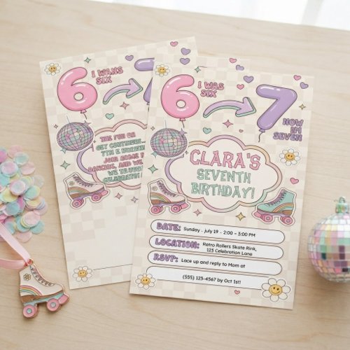 Retro Roller Skating 7th Birthday Invitation