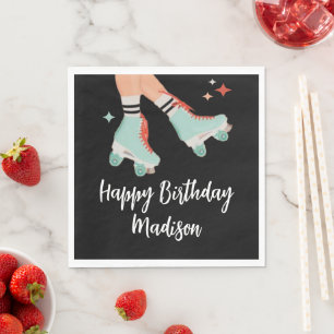 Retro Roller Skating Birthday Paper Napkin
