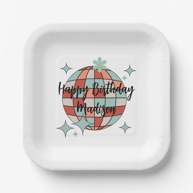 Retro Roller Skating Birthday Paper Napkin Paper Plates (Front)