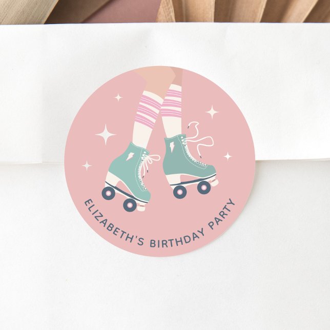 Retro Roller Skating Birthday Party Classic Round Sticker (Creator Uploaded)