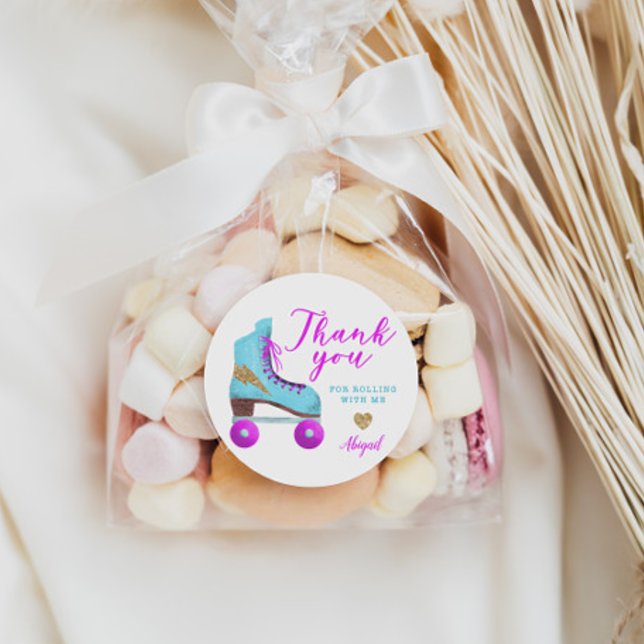 Retro Roller Skating Birthday Party Favor Classic Round Sticker (Creator Uploaded)