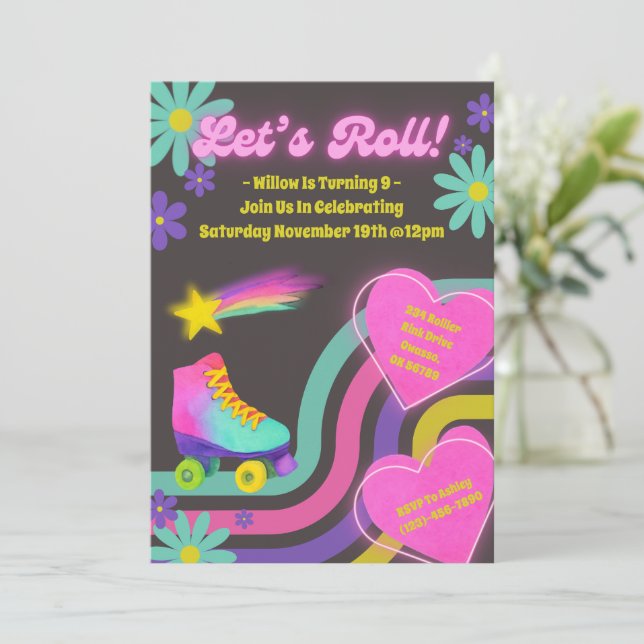 Retro Roller Skating Birthday Party Invitation  (Standing Front)
