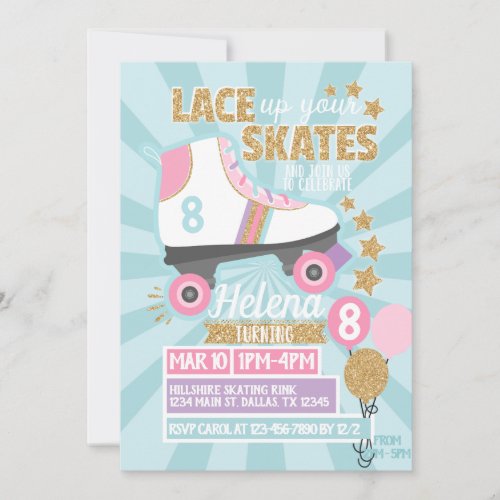 Retro Roller Skating Birthday Party Invitation