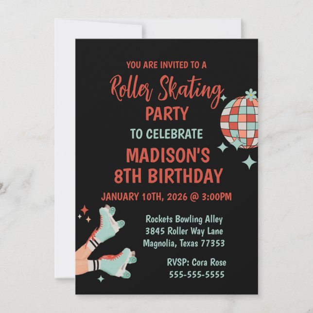 Retro Roller Skating Birthday Party Invitation (Front)