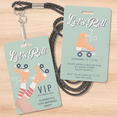 Retro Roller Skating Birthday Party Invitation VIP Badge