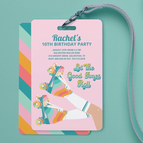 Retro Roller Skating Birthday Party Pink  Badge