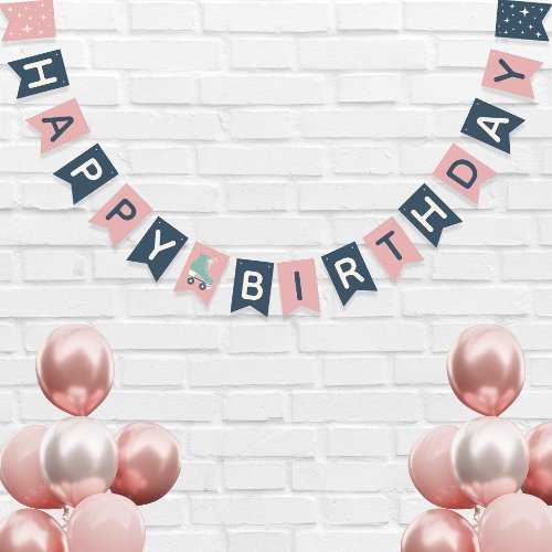 Retro Roller Skating Birthday Party Pink Bunting Flags