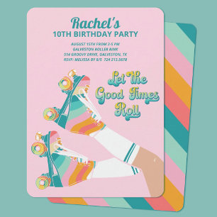 Retro Roller Skating Birthday Party Pink Invitation