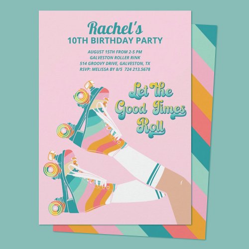 Retro Roller Skating Birthday Party Pink  Invitation