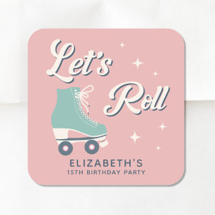 Retro Roller Skating Birthday Party Square Sticker