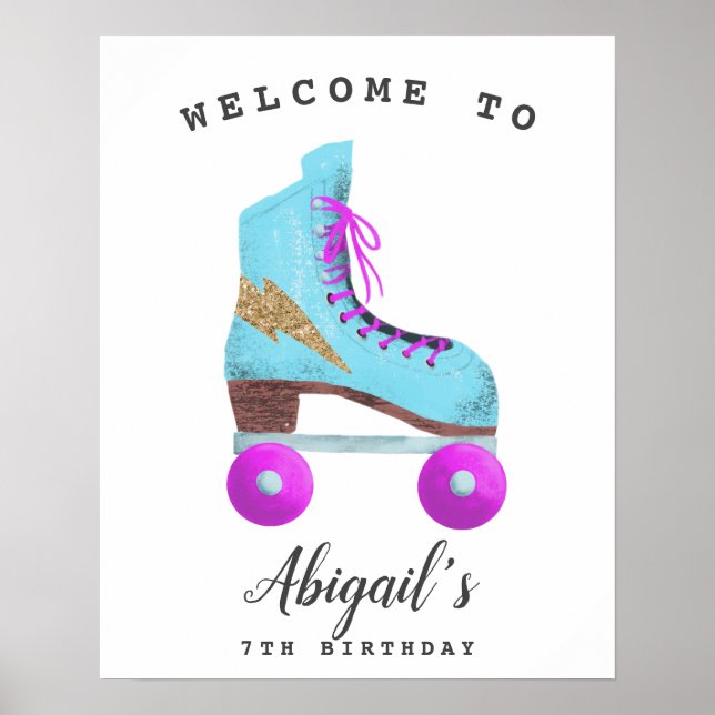 Retro Roller Skating Birthday Party Welcome Sign (Front)