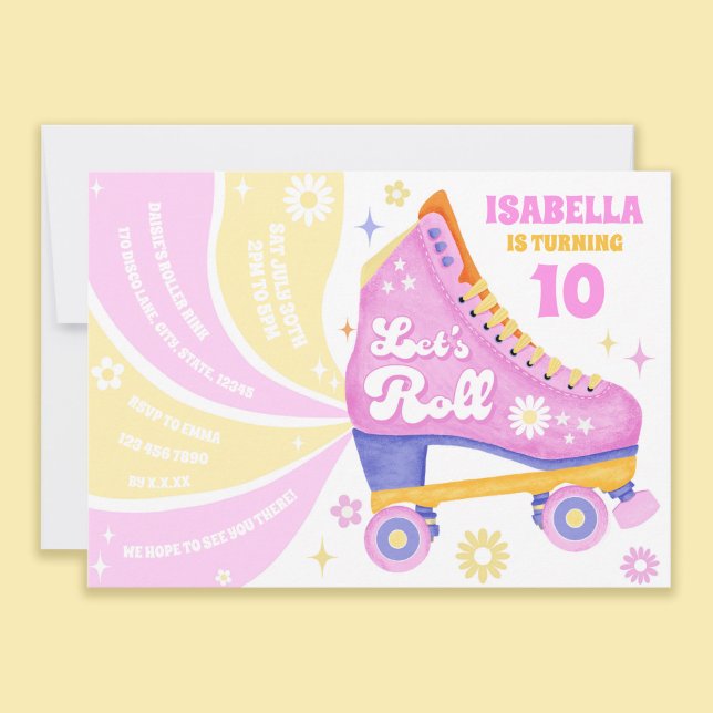 Retro Roller Skating Disco Birthday Party Invitation (This invitation has a unique way to share your party details!)