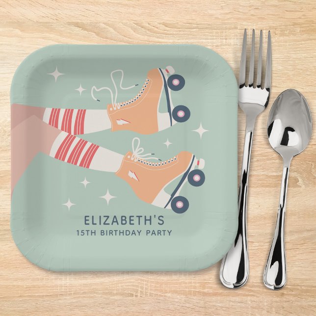 Retro Roller Skating Girls Birthday Party Paper Plates (Creator Uploaded)
