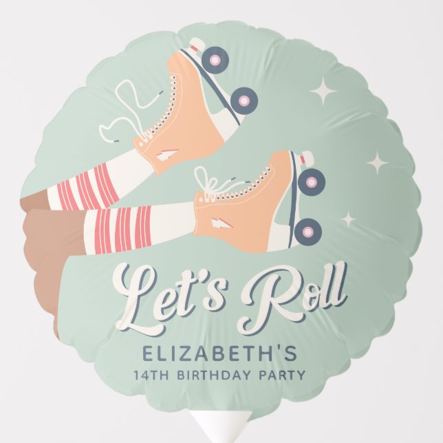 Retro Roller Skating Green Orange Birthday Party Balloon (Front)