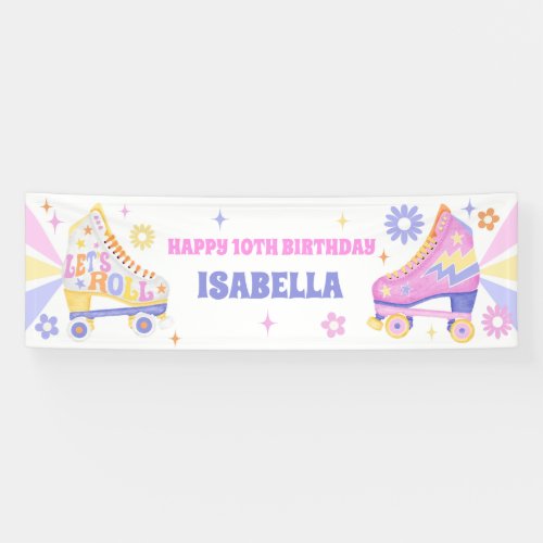 Retro Roller Skating Party For Girls Banner