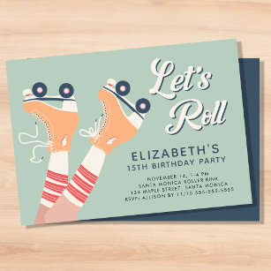 Retro Roller Skating Sage Birthday Party Invitation
