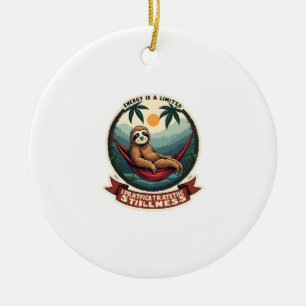 Retro Roller Sloth Vintage Skating Vector Art Ceramic Ornament