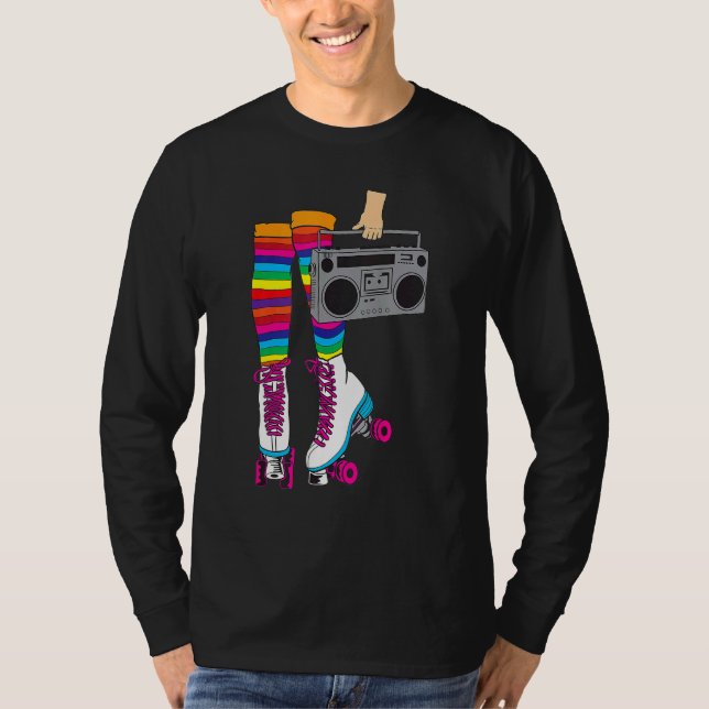 Retro Rollerskates  80's Roller Disco Skating Girl T-Shirt (Front)
