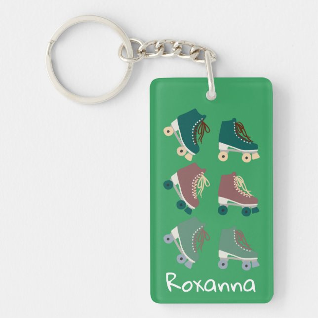 Retro Rollerskates Green Pink CUSTOM Keychain (Front)