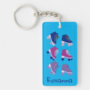 Retro Rollerskates Purple Blue CUSTOM Keychain