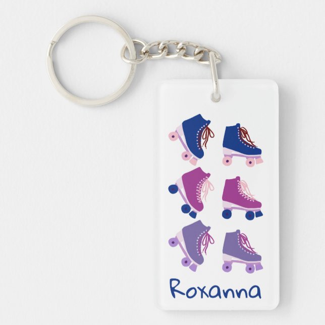 Retro Rollerskates Purple Blue CUSTOM Keychain (Front)