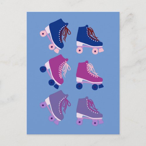 Retro Rollerskates Purple Pink Blue Pattern Postcard