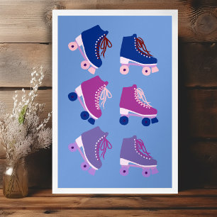 Retro Rollerskates Purple Pink Poster
