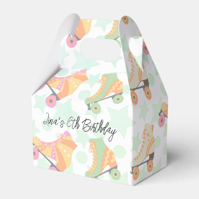 Retro Rollerskating Birthday Skates Stars Pattern Favor Boxes (Front Side)
