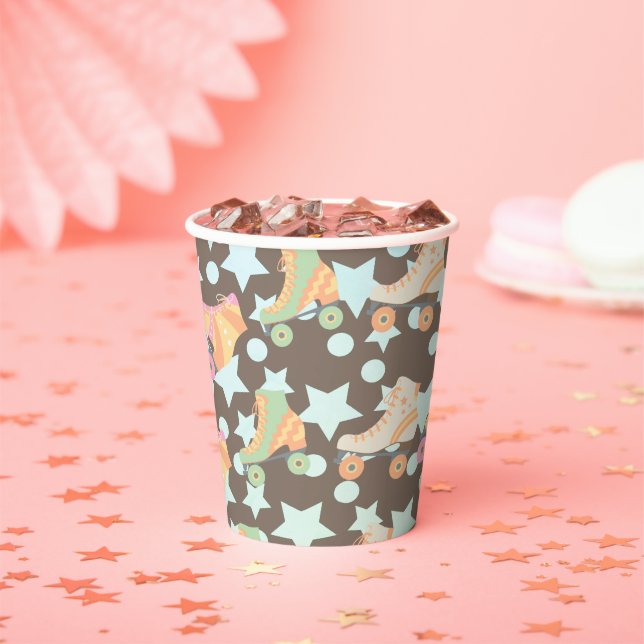 Retro Rollerskating Birthday Skates Stars Pattern Paper Cups (Insitu)