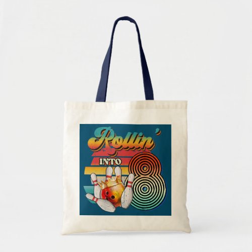 Retro Rollin Into 8 Bowling Birthday Party 8th Tote Bag