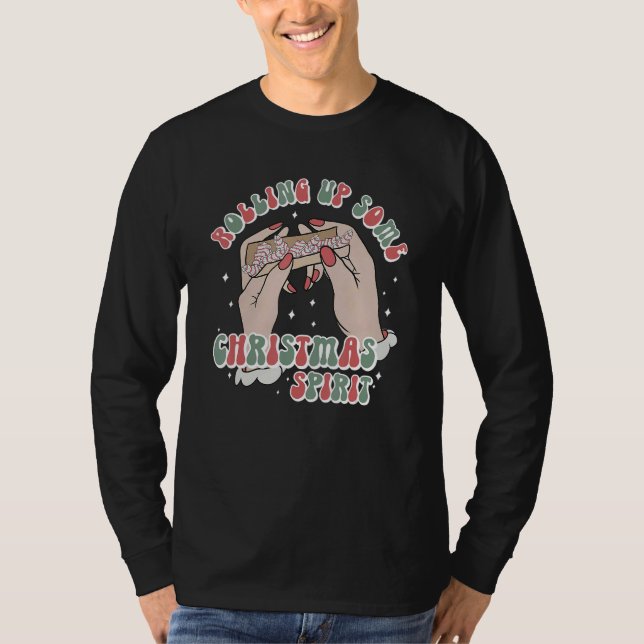 Retro Rolling Up Some Christmas Spirit Skeleton Ha T-Shirt (Front)