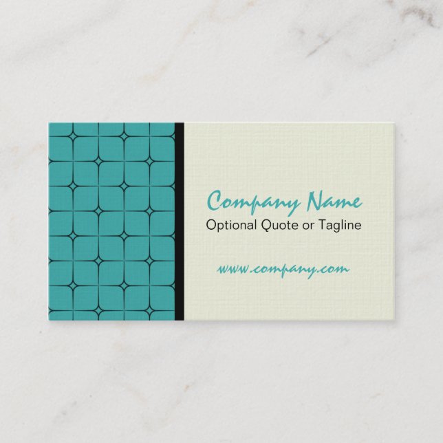 Retro Romance Patterned Business Card, Teal Card (Front)
