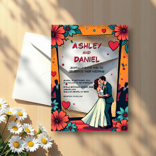 Retro Romantic Bride and Groom Comic Book Wedding Acrylic Invitations