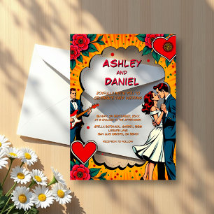 Retro Romantic Bride and Groom Comic Style Wedding Acrylic Invitations