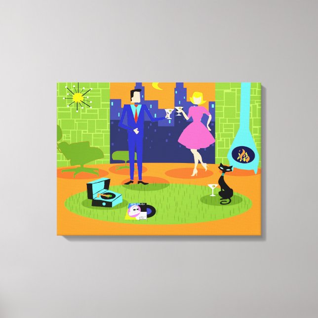 Retro Romantic Evening Couple Canvas Print (Front)